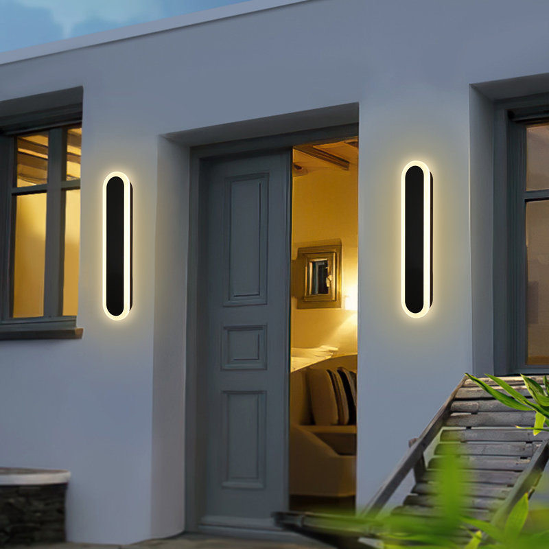 2 Pack Long Outdoor Porch Wall Light, 24Inch Oval Modern LED Wall Sconce, IP65 Waterproof, 3000K/3500K/4500K/5000K/6000K, 20W, Exterior Linear Lighting Fixture For Patio, Yard, Garage, Balcony