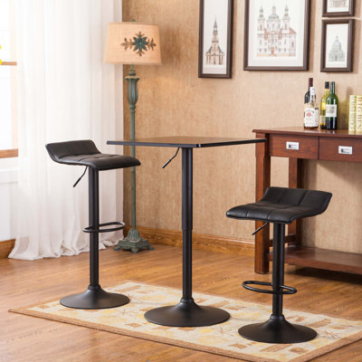3-Piece Square Top Adjustable Height With Leg And Base Metal Bar Table And 2 Swivel Bonded Leather Adjustable Bar Stool
