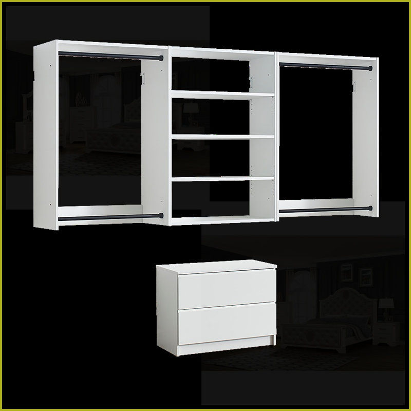 Closet Systems: Devi Modern Modular Wall-Mounted Closet, Warm Oak Finish | White | Wood, White