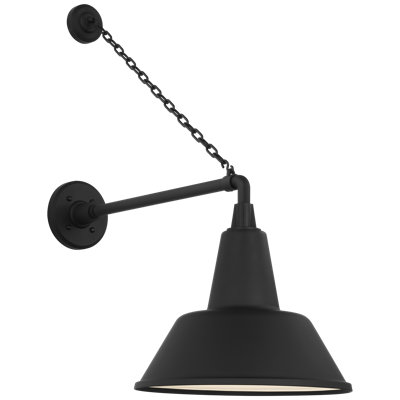 Thomas O'Brien, "Academy 17.5" Anchored Mack Barn Light in Matte Black with 16" Soft Copper Bowers Shade