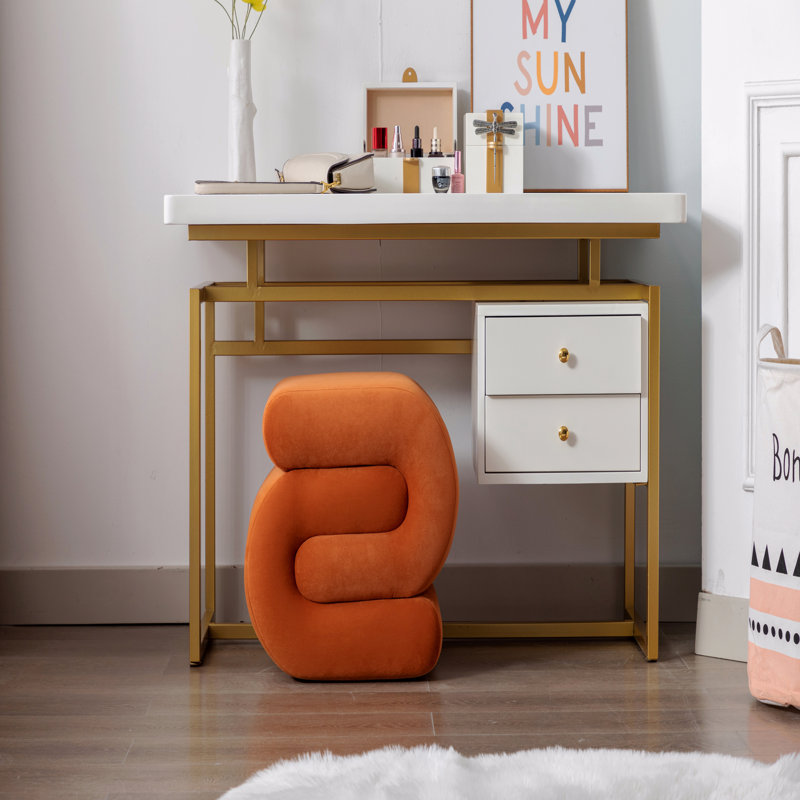 Repose-pieds Jaszlyn, tabouret de maquillage, repose-pieds, Velours orange