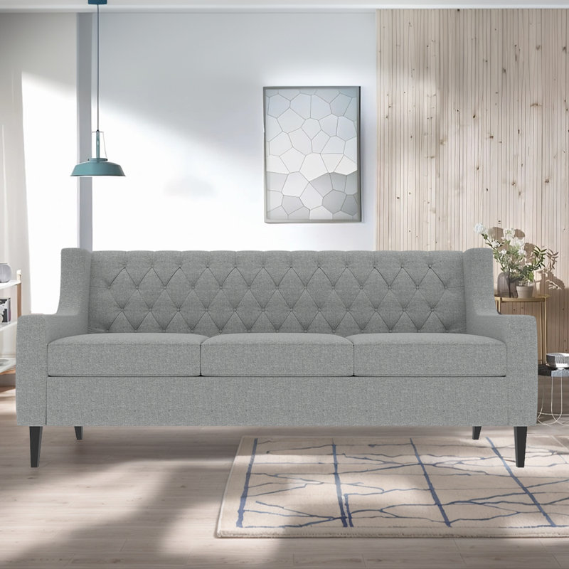 Canapé compact Mid-Century de 78,75 po, dossier capitonné et coussin à haute résilience pour des espaces polyvalents, Gris