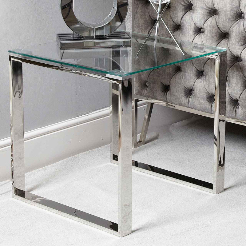 Roderick Glass Top Sled End Table
