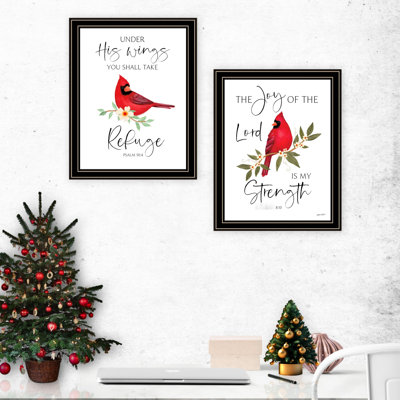 Lord Is My Strength Red Cardinals Framed Artwork - Black Frame For Living Room Bedroom Decor Stylish Home Decorative Wall Art