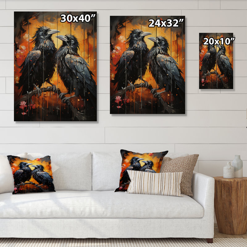 Corbeau Popart Royauté I sur impression sur bois, H 40 po x l 30 po x P 0,78 po