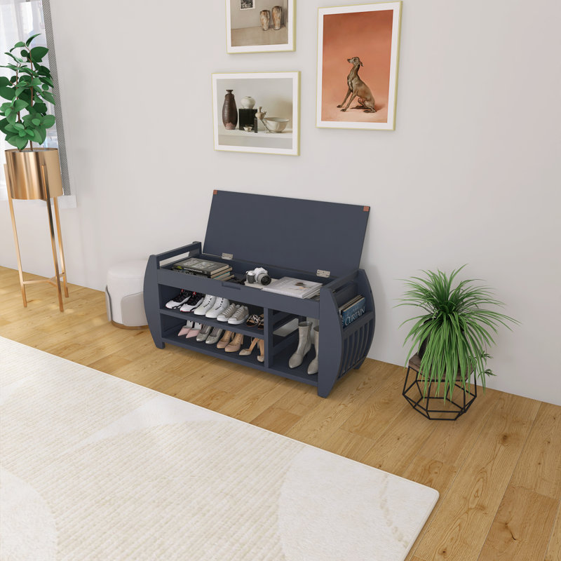 Banc de rangement rétro avec coussin et panneau latéral incurvé Retro, Bleu