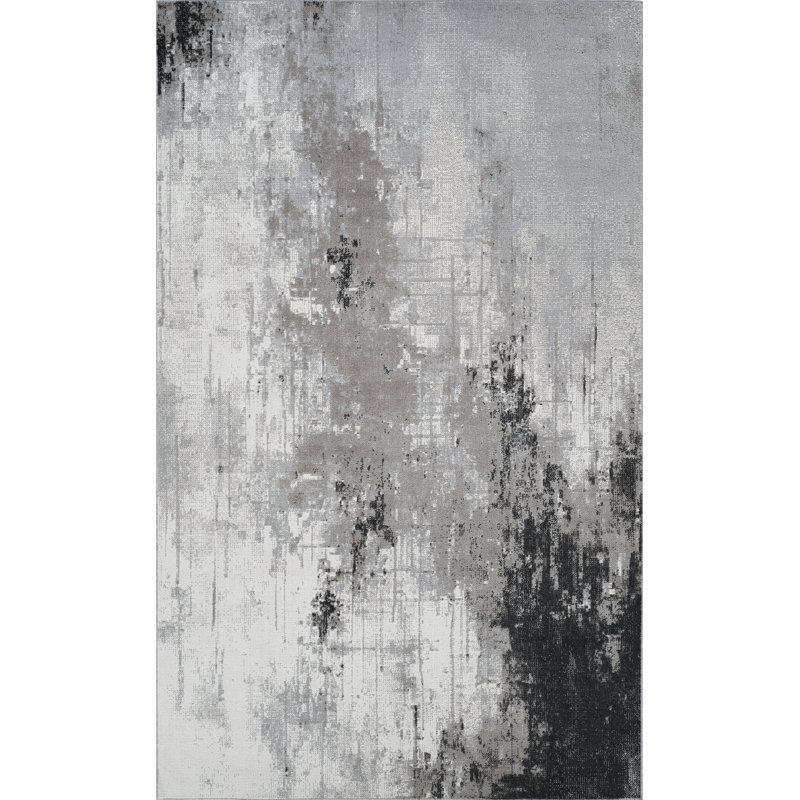 Machine Washable Liam Gray/Black Rug, Rectangle 6'6" x 9'6"
