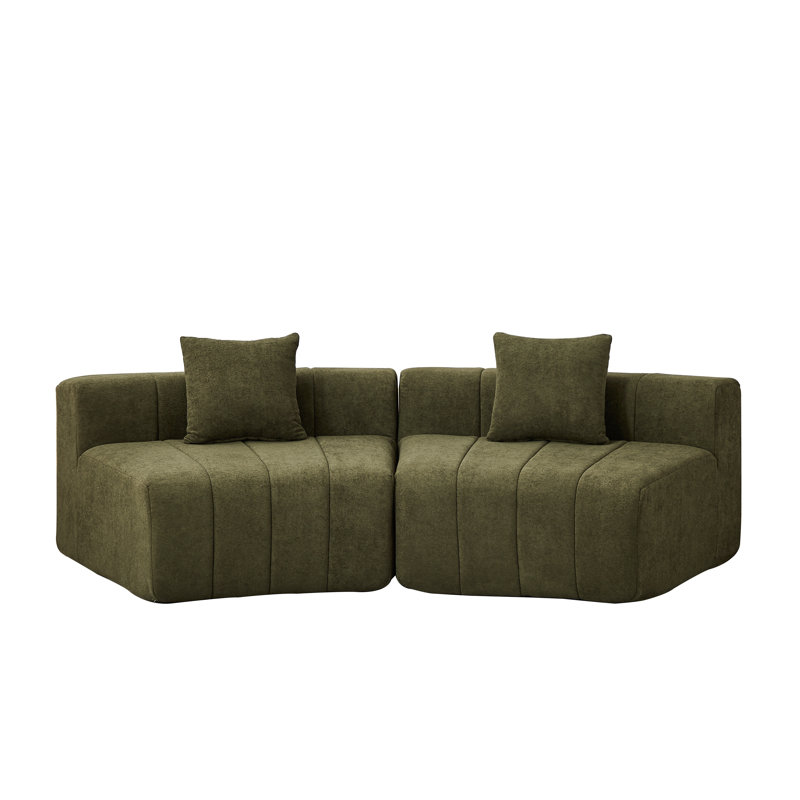 Chenille Curved Sectional Sofa - Modular Semi-Circular Couch with Piano Key Design, Green
