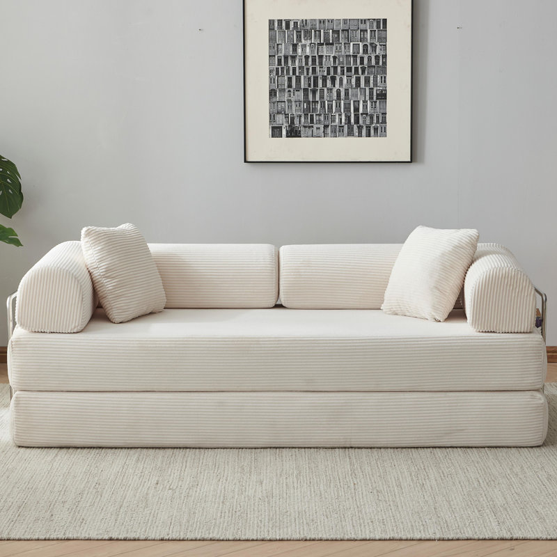 Canapé-lit convertible 78,7 po avec 2 coussins en velours côtelé Corduroy - Aucun assemblage requis, Beige