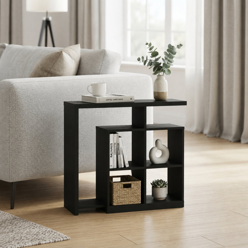 Table de bout moderne avec étagère de rangement à cubes ouverts, petite table d'appoint et présentoir de bibliothèque, Noir