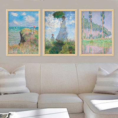 Superbe ensemble de peintures décoratives encadrées (3 pièces) de 21,7 po x 29,5 po chacune | Cadre 100% bois avec polystyrène de 0,8 pouce | Impression numérique UV | Parfait pour la décoration murale de salon, de bureau et de galerie
