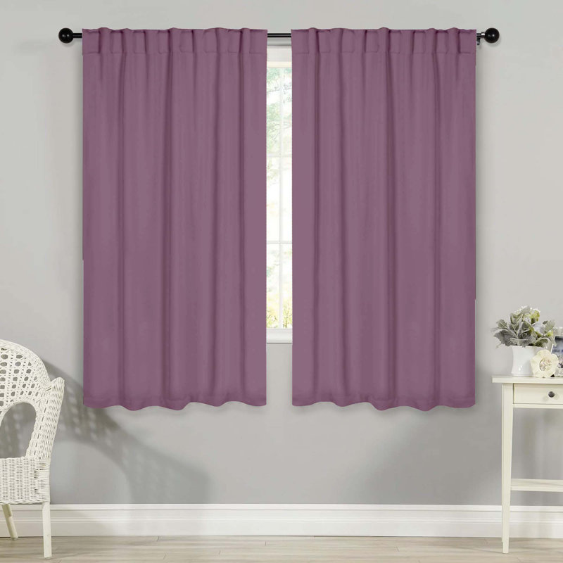 Levatt Classic Modern Solid Room Darkening Curtains, Rod Pocket / Back Tabs, 52" W x 63" L, Wisteria