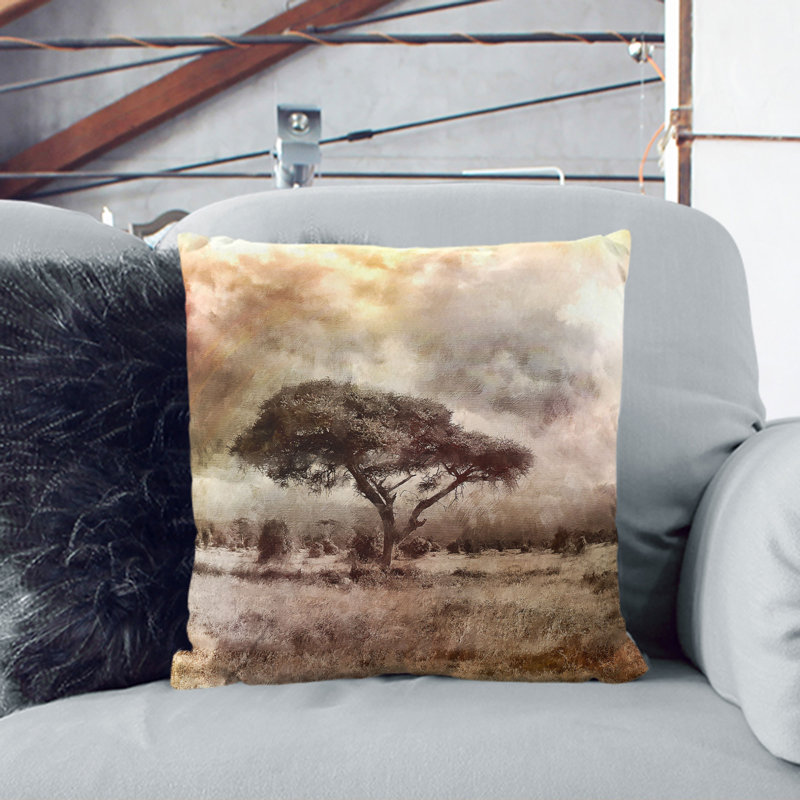 Trees In Africa Painting Square Throw Cushion, Stone, 55cm H x 55cm W x 20cm D