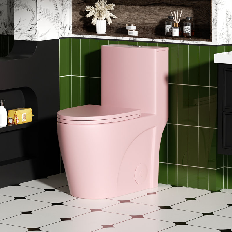 1.1/1.6 Gpf Tornado Flush One-piece Toilet For Bathrooms,siphonic S-trap 12",elongated Bowl With Soft Close Seat,powerful Dual Flush Map 1000g,comfort Chair Seat Ada Height 17", Pink