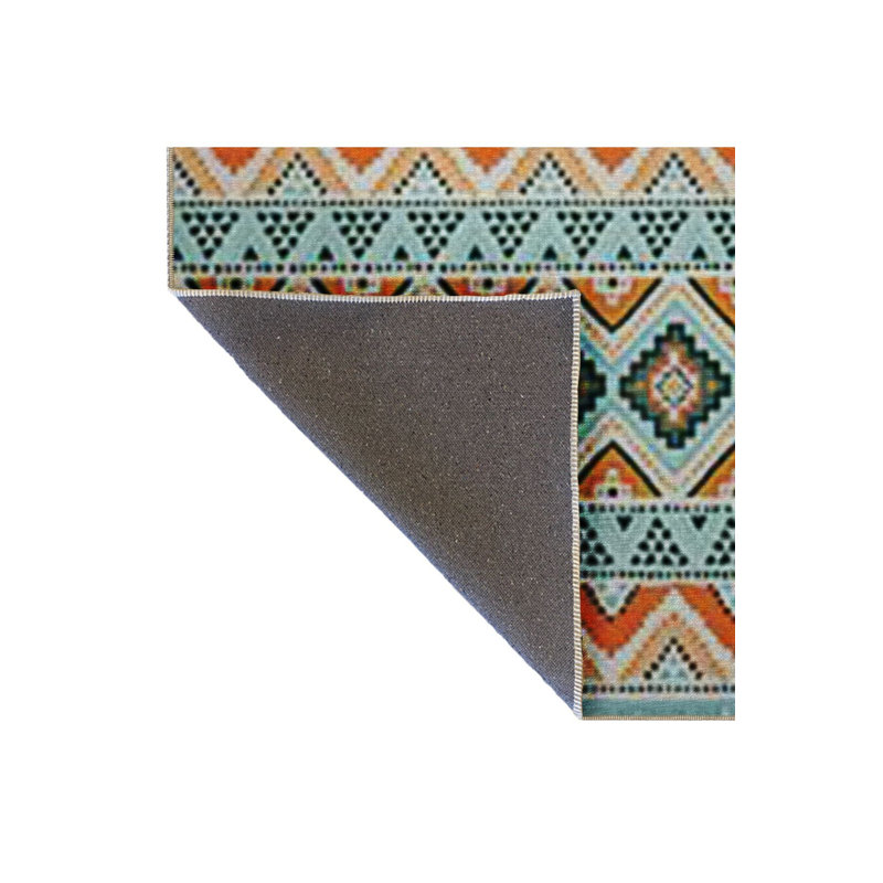 Tapis à motif géométrique bleu et orange, Sous-tapis rectangulaire de 3 pi 3 po x 4 pi 11 po