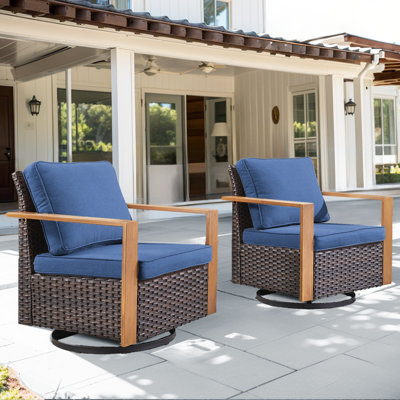 Allcot Outdoor Patio Wicker Swivel Glide Rocker Chair With Cushions (2-Pack) by Latitude Run