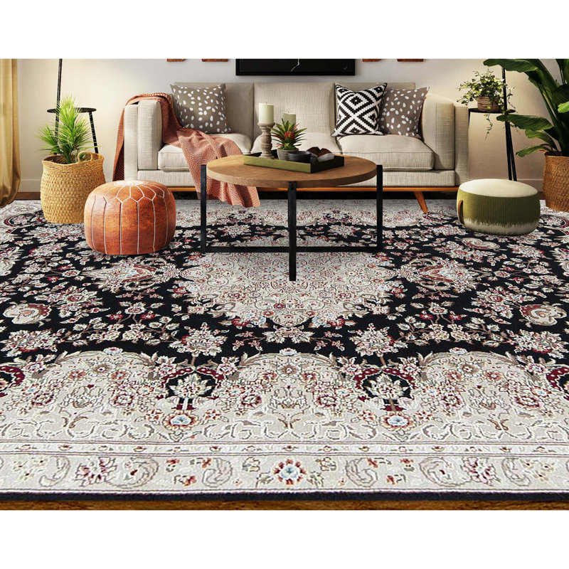 Hand-Knotted High-Quality Black and Taupe Area Rug