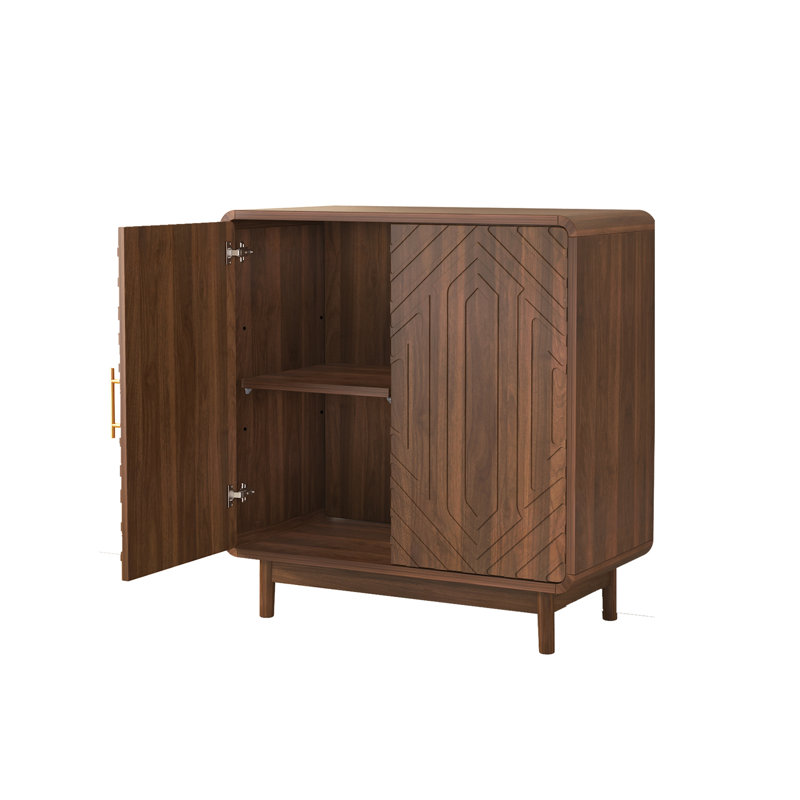 Armoire latérale et de salle à manger sculptée au fini noyer avec fonction de rangement et tablettes réglables, armoire décorative, convenant à la cuisine, à la salle à manger, au vestibule, au salon, au couloir et au bureau.