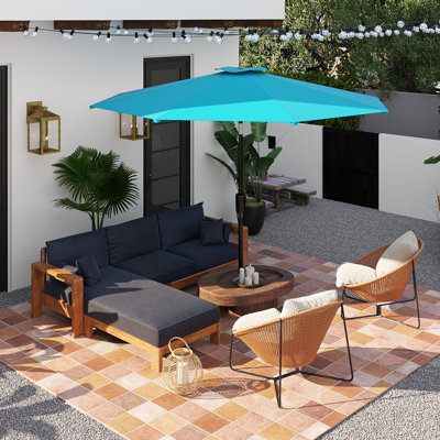 9'Solid Octagon Market Umbrella with Push-Button Tilt, Venting, and Internal Crank, Outdoor Patio Umbrella for Deck, Backyard, and Poolside, Blue