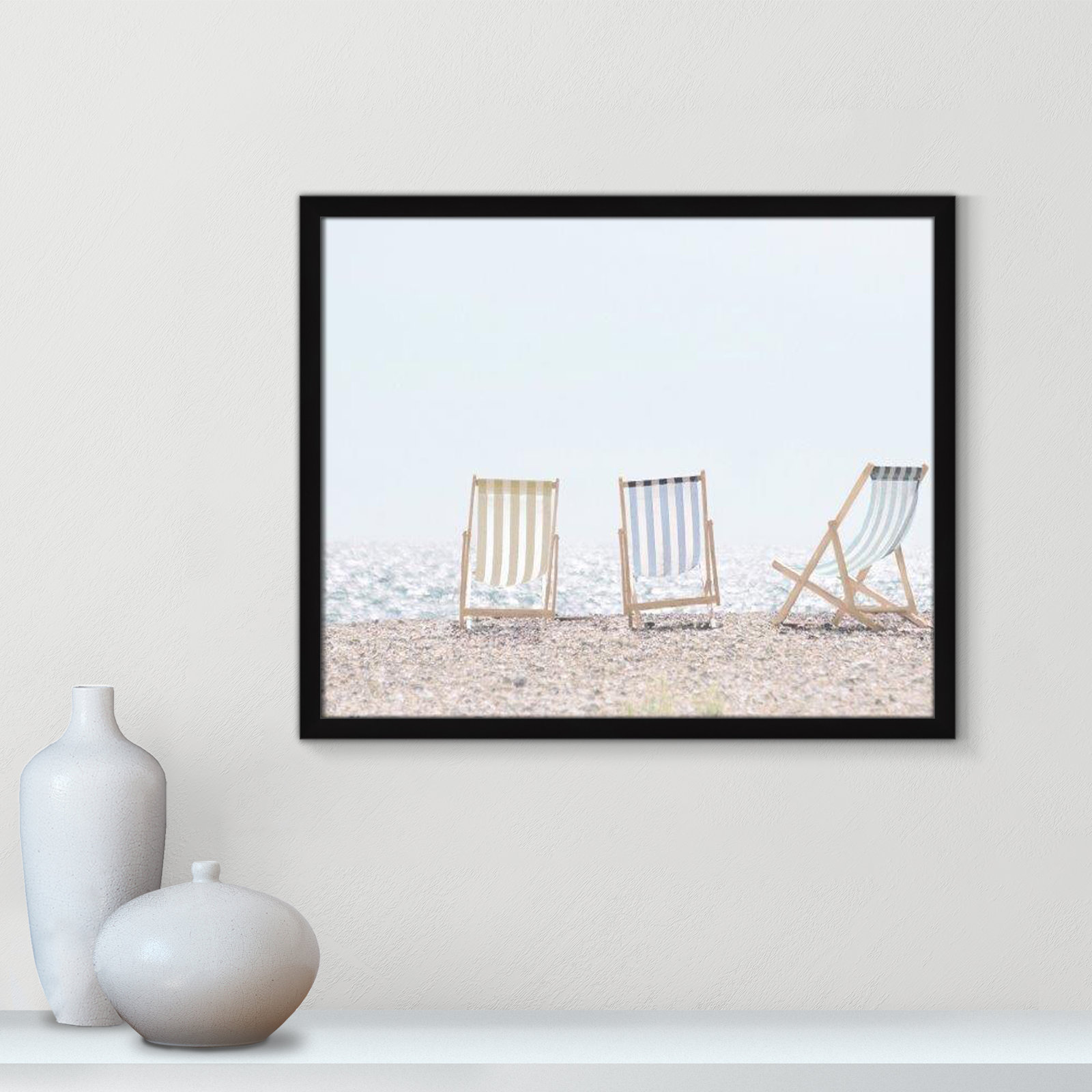 Adriatica "Beach Chairs" Print by Leah Straatsma, 21.5" H x 25.5" W x 1.25" D, Satin Black