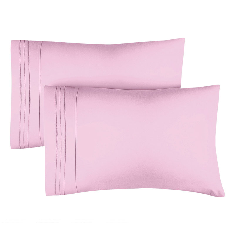 Microfiber Pillowcase Set of 2, Soft Double Brushed Pillow Covers, Breathable & Easy Care, Pink, King