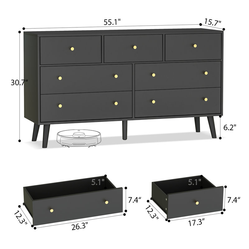 Commode 7 tiroirs Burt, Noir