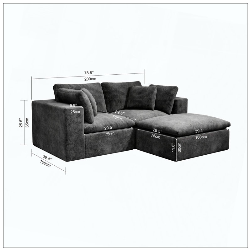 Canapé moelleux en velours côtelé modulaire 3 pièces, H 25,6 po x l 78,8 po x P 39,4 po