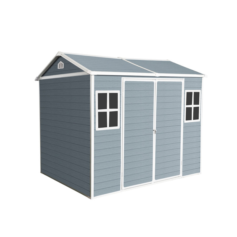 Resin Outdoor Storage Shed Waterproof Shed With Floor, Two Windows And Lockable Door Gray, 85" H  x 96" W x 75" D