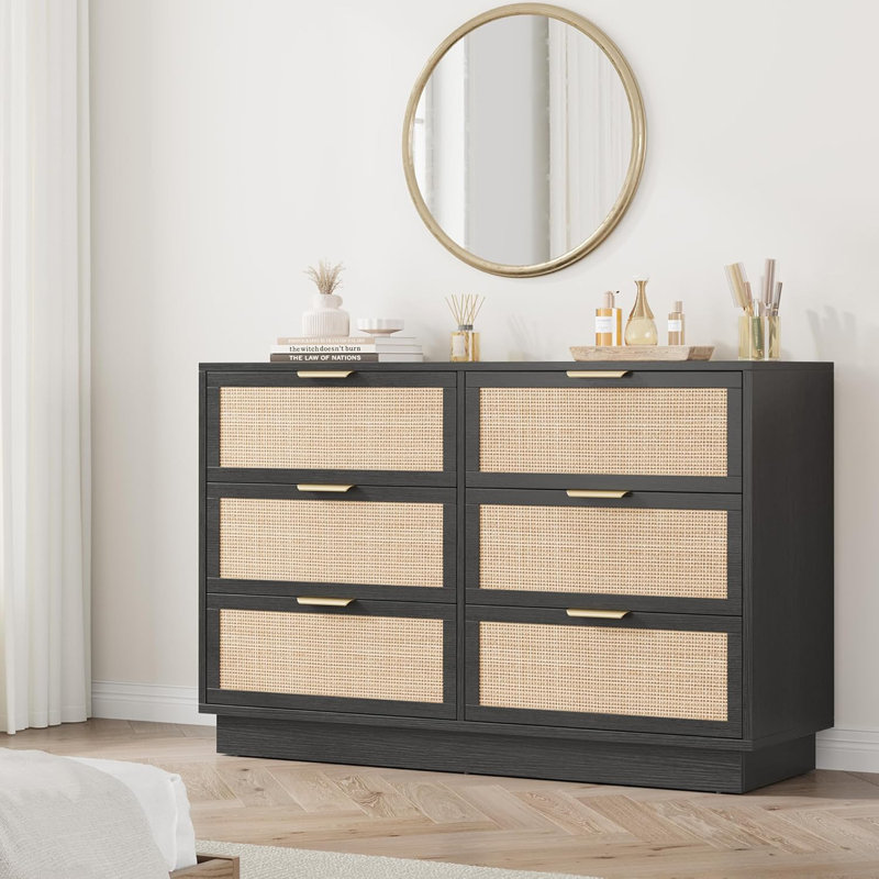 black rattan dresser 6-Drawer Dresser, Integrated Cabinet Body & Legs, Wooden Chest for Bedroom, The dresser sits on loop-sangeti Gothic Quinceanera Dresses Charro Color:Nude Ivory