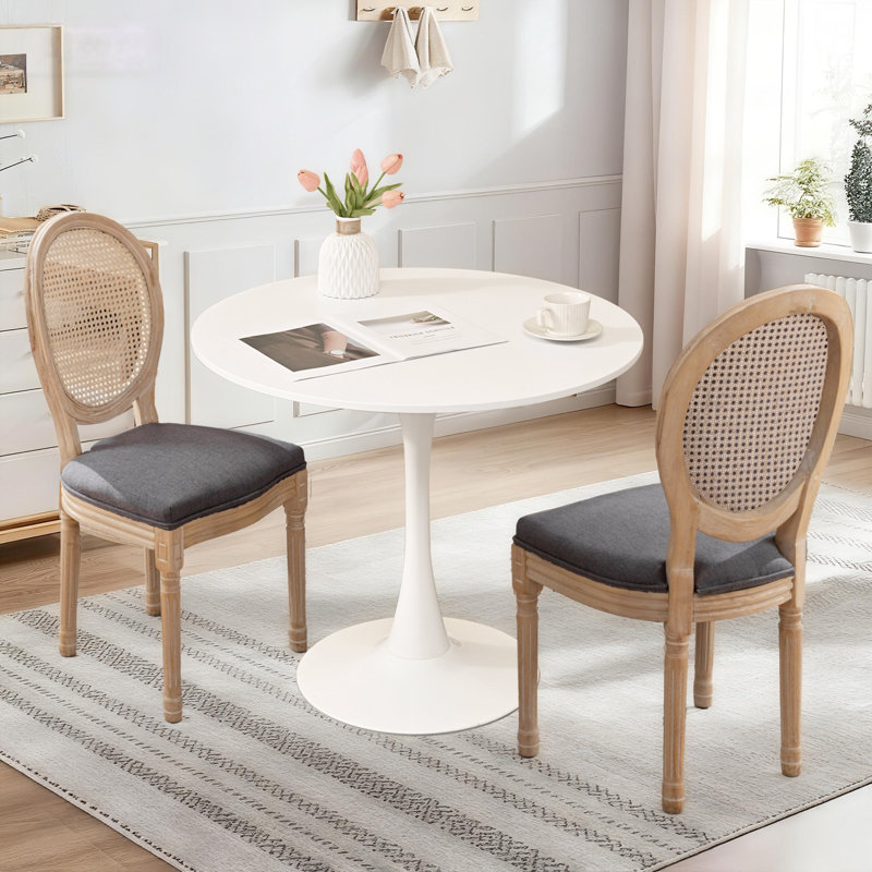 Ensemble de table de salle à manger ronde 31,5 "et 2 chaises à dossier rond, Blanc, Gris