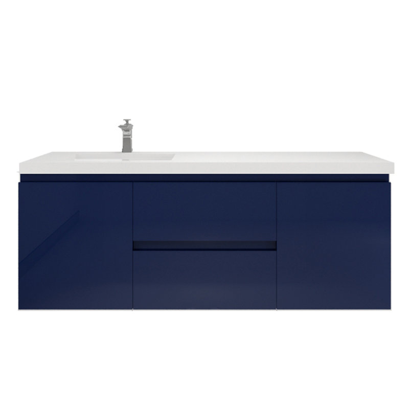 Single Bathroom Vanity with Acrylic Top, Hight Gloss Night Blue