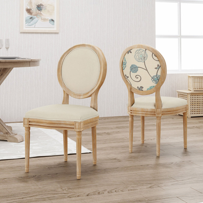 Saratoga 19.25'' H Upholstered Side Chair, Blue/Beige, Wood