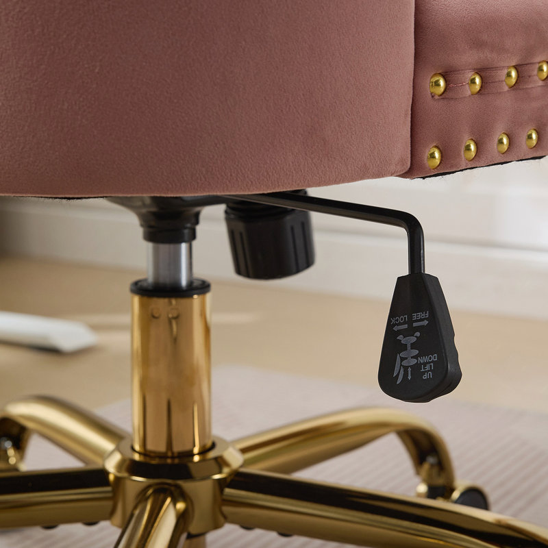 Furniture Office Chair,Modern Velvet Upholstered Tufted Button Home Office Chair With Golden Metal Base,Adjustable Desk Chair Swivel Office Chair (Black)