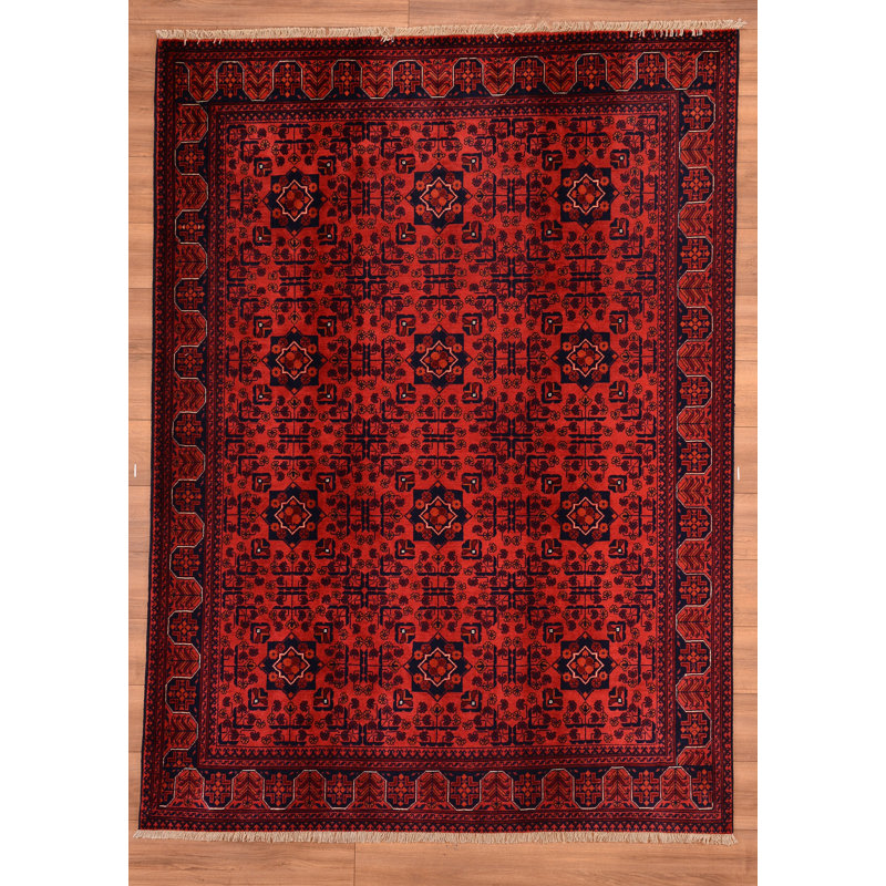 Tapis en laine et coton rouge noué à la main Original