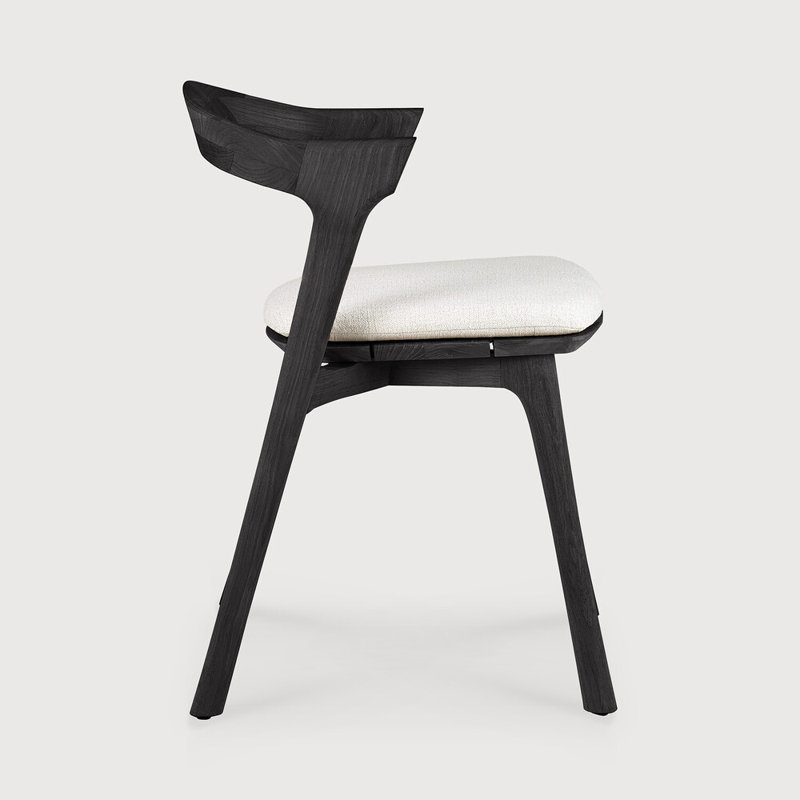 Bok Outdoor Teak Dining Side Chair, Teak Black Frame/Off White Cishion