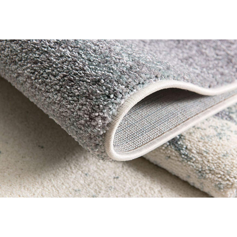 Tapis en polypropylène tissé à la main rectangulaire blanc / bleu, Rectangle 6 pi 6 po x 9 pi