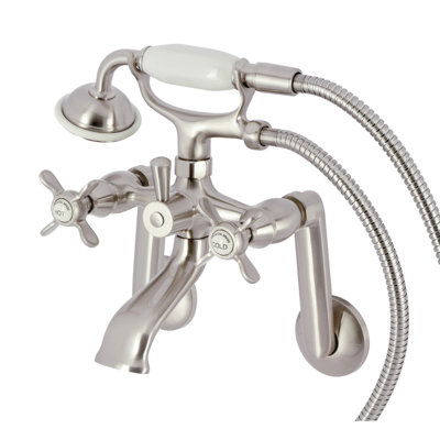 Kingston Brass Kingston Three-Handle 2-Hole Tub Wall Mount Clawfoot Tub Faucet with Hand Shower