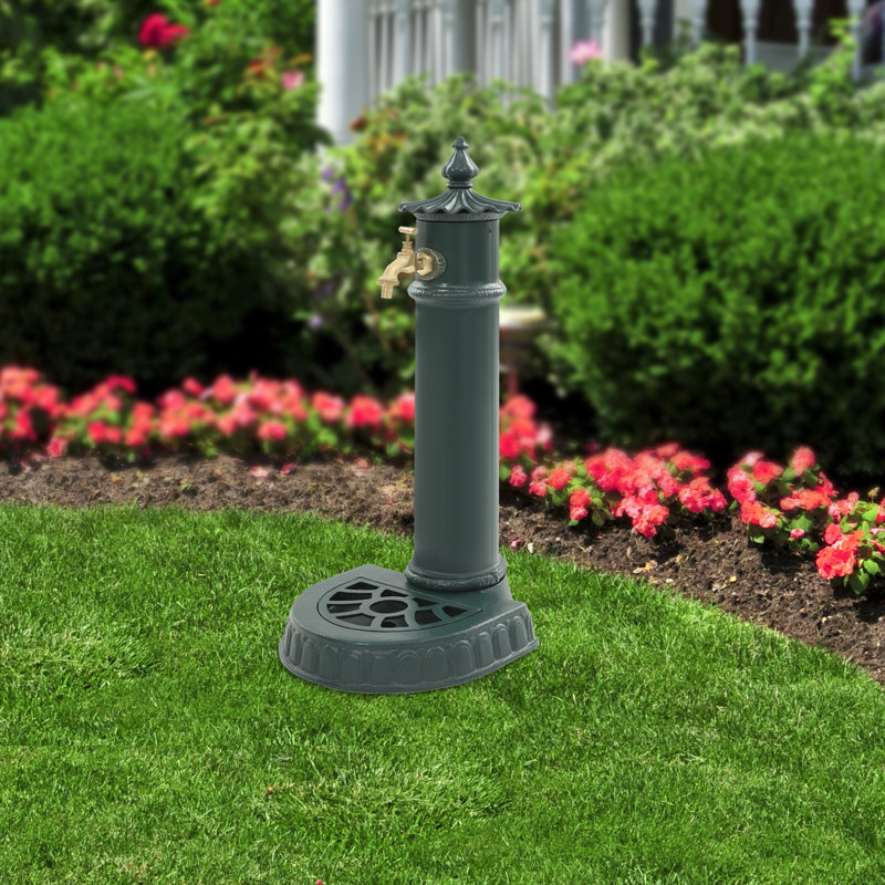 Blackish Green Color Freestanding Outdoor Retro Water Column With Faucet Floor Mounted Hydrant Water Tap For Garden Farm Pasture Backyard Irrigation Washing