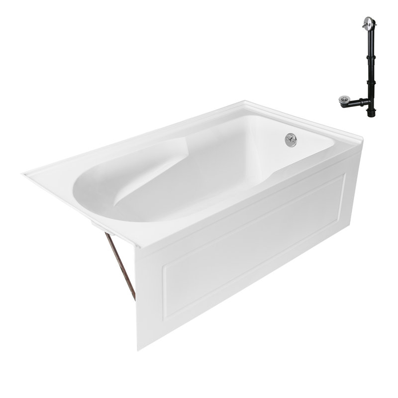 Streamline 60 in. x 32 in. Acrylic Right-Hand Drain Alcove Bathtub in Glossy White With External Drain, Polished Chrome
