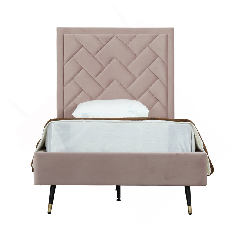 Lit tapissier en velours Crosby, Lit simple, Rosé