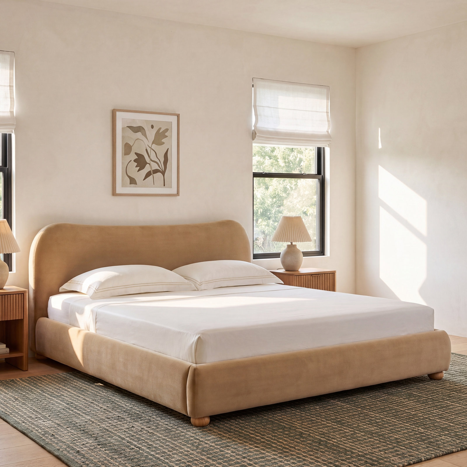 Liza Upholstered Bed, King, Light Brown Velvet