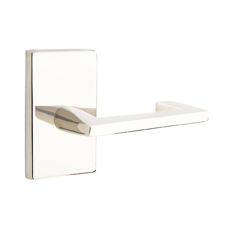 Argos Flat Passage (Hall & Closet) Door Lever with Rectangle Rosette, Bright Nickel, Right