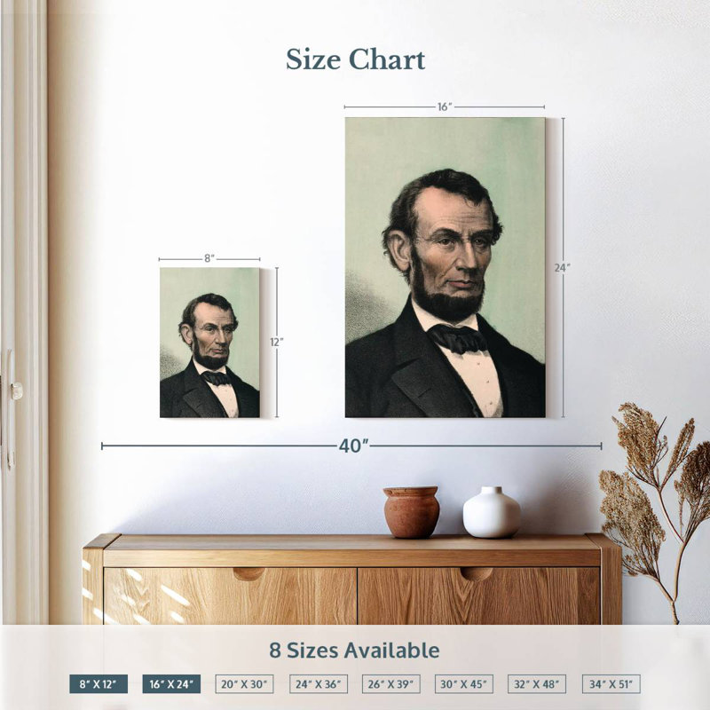 Keiri Abraham Lincoln, portrait rétro, H 24 po x l 16 po