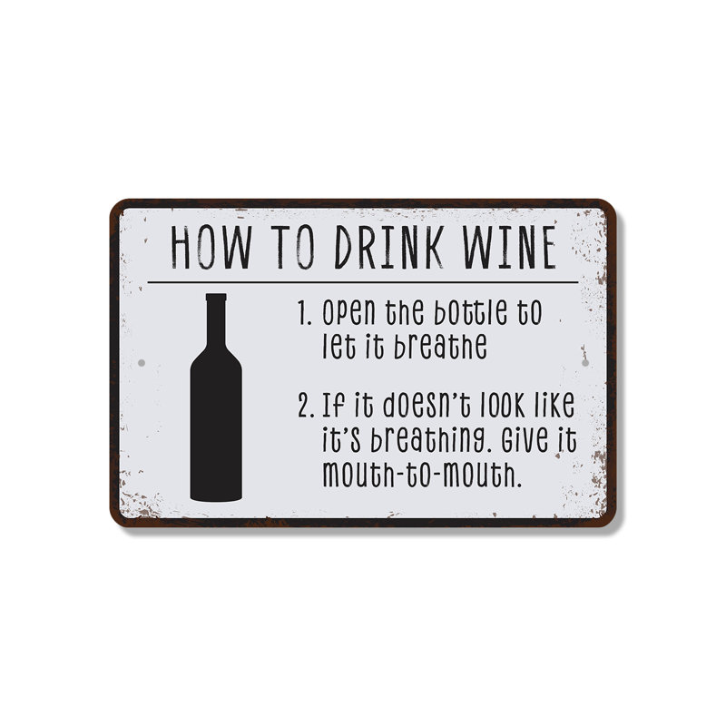 Enseigne en plastique «How To Drink Wine» 13 po x 20 po, H 13 po x l 20 po x P 0,1 po