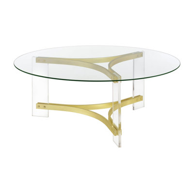 Table basse ronde Naquesha avec plateau en verre en laiton transparent et mat