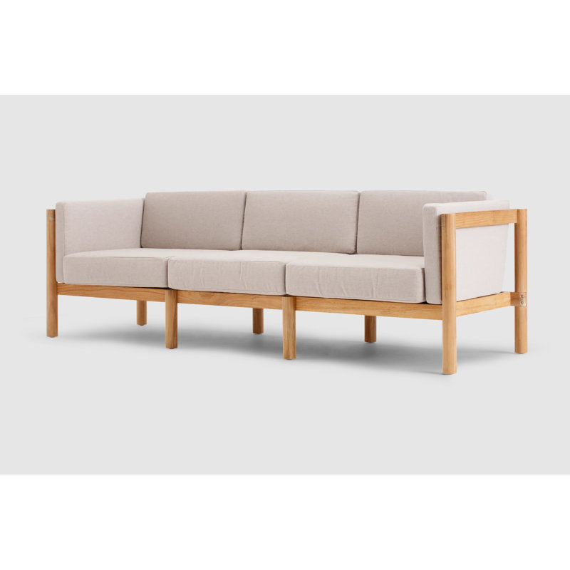 Haven 93'' Wide Rectangle Teak Patio Sofa with Sunbrella® Cushions, Sunbrella Ashe