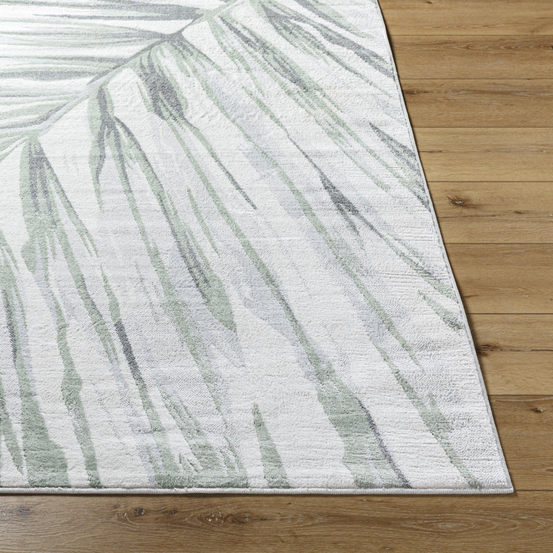 Rectangle Jenkintown Floral Machine Woven Polypropylene Area Rug in Cream/Medium Green/Light Gray/Charcoal