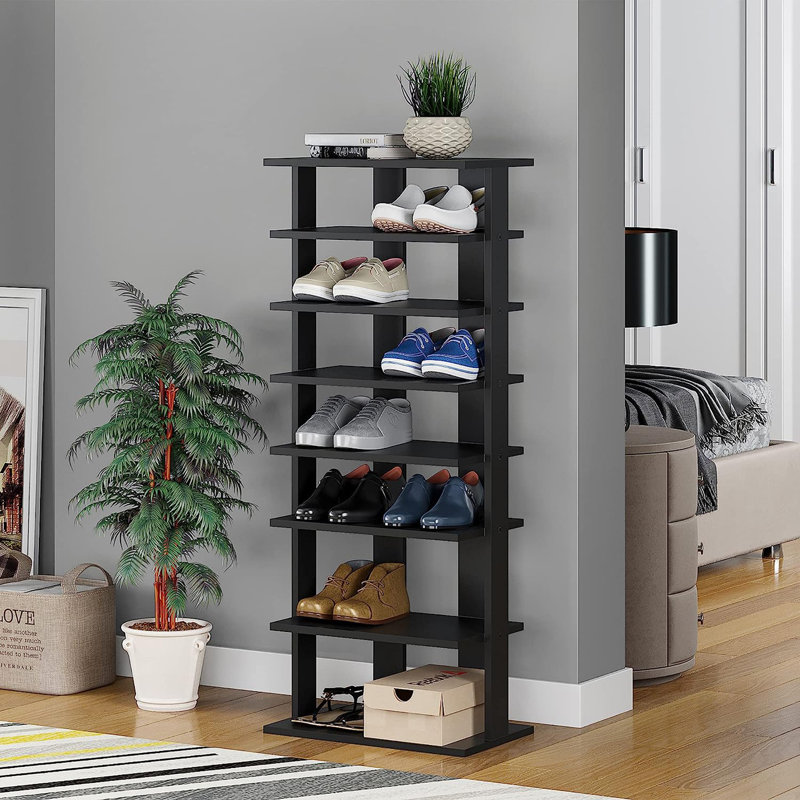 14 Pair Stackable Shoe Rack, Black