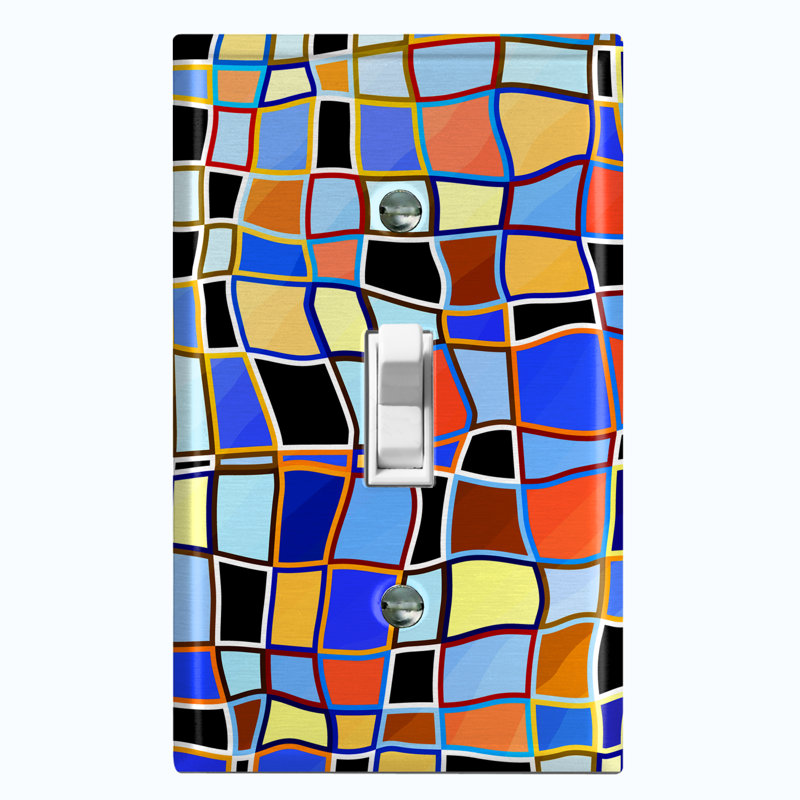 Metal Light Switch Plate Outlet Cover (Colourful Stained Glass Tile Print  - Single Toggle)