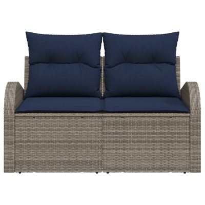  Canapé de jardin 2 places avec rangement et coussins en rotin de polyester gris